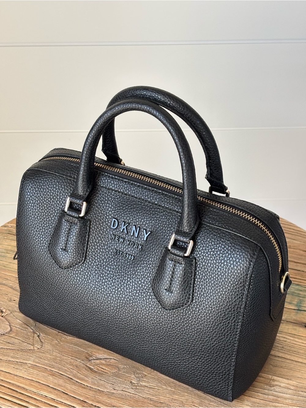 DKNY Noho Black Pebbled Leather Red Interior Satchel